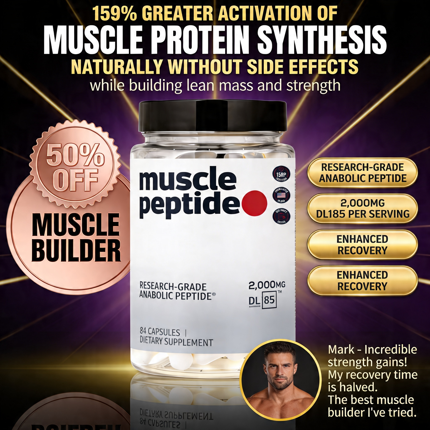 MUSCLE PEPTIDE 185 SUPPLEMENTS BUILD LEAN MUSCLE 3X FASTER.