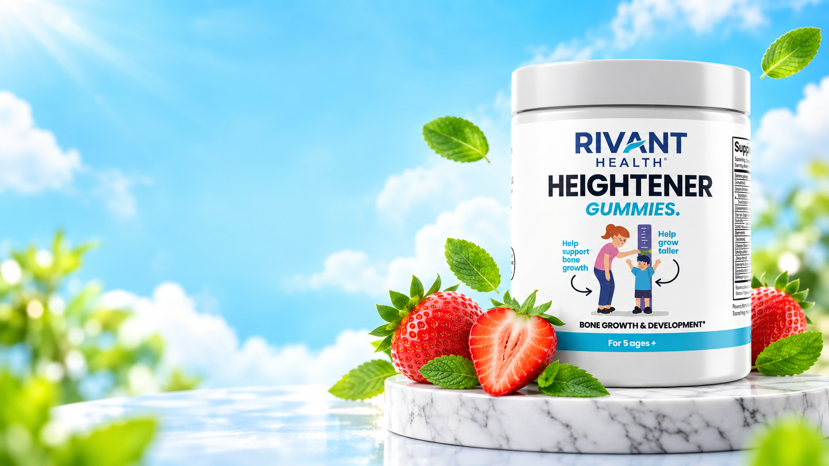 Rivant Heightener Gummies with strawberries